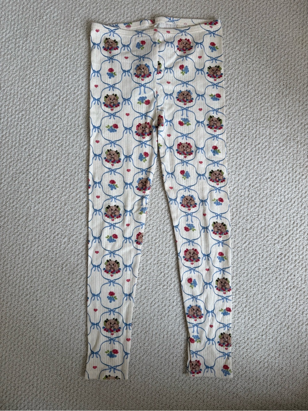 Konges Cream Floral & Puppy Pointelle Leggings